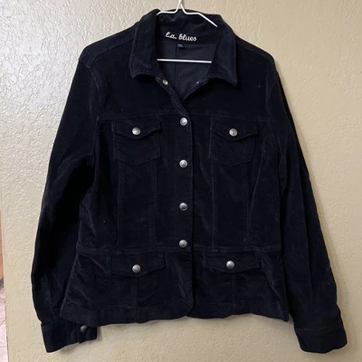 Chaqueta de Jean La Blues para Mujer M Negra Pana Plateada Bolsillos Frontales a Presión y Solapa Foto 1 de 4