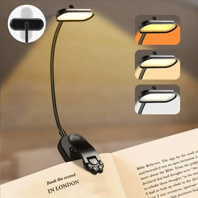 LED Leselampe Buchlampe Nachttischlampe USB Wiederaufladbar 3 Stufen Klemmlampe - Bild 1 von 4