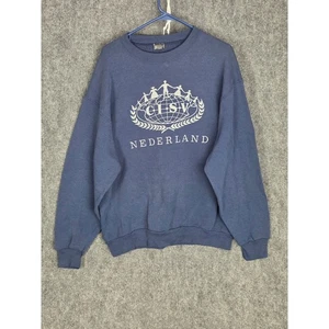 Felpa vintage CISV Nederland Screen Stars uomo XL pullover girocollo blu retrò - Foto 1 di 9