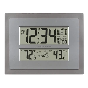 512-85937-INT Atomic Digital Wall Clock with Temperature & Forecast in Gray/S... - Picture 1 of 7