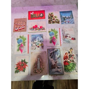 14 Vintage Christmas Cards No Envelopes Season Greetings Merry Christmas  - Picture 1 of 9