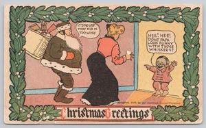 Postal trasera indivisa 1906 saludos de Navidad túnica marrón dibujos animados de Santa - Imagen 1 de 2