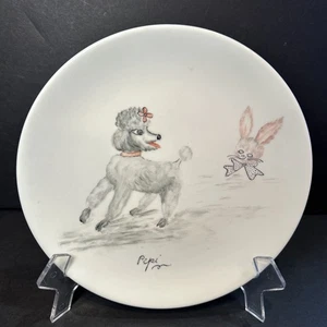 Selten 1963 Alice Mary Original 7" handbemalt Vintage Teller Pudel Hase - Bild 1 von 5