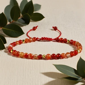 Carnelian 4mm Round Beads Stackable Healing Crystal Hobo Chic Bracelet for Her - Picture 1 of 2