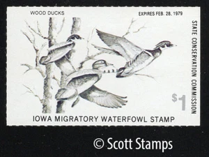 IA7 1978 Iowa Duck Stamp - MNH - Wood Ducks - Artist: Nick Klepinger - Picture 1 of 1