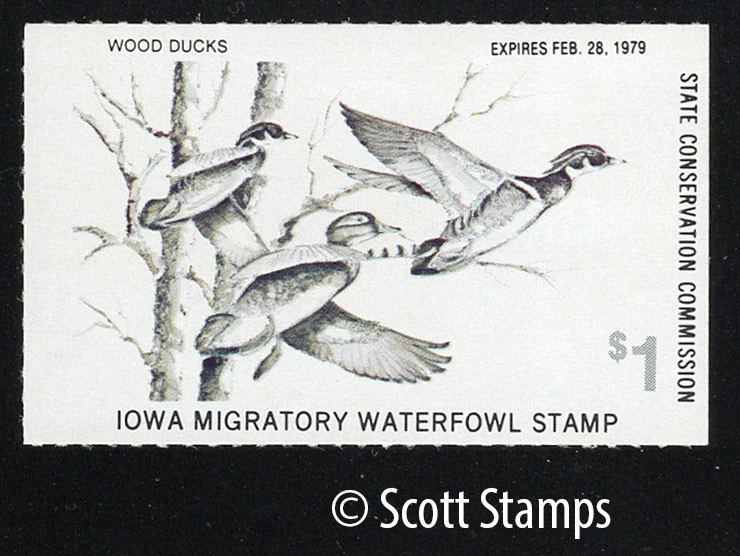 IA7 1978 Iowa Duck Stamp - MNH - Wood Ducks - Artist: Nick Klepinger - Image 1 of 1