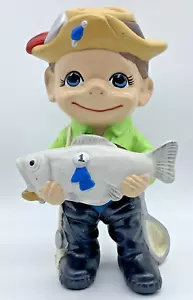 Vintage 1970s Atlantic Mold Fly Fisherman Award Boy Ceramic Figurine Art Fishing - Picture 1 of 10