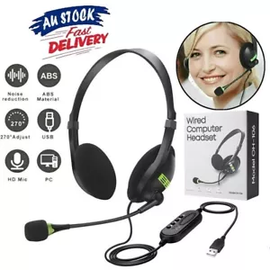 USB Headphones Computer Headset with Microphone Noise Cancelling For PC Laptop - Picture 1 of 11