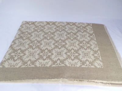 WOVEN Blanket Throw Bedspread Geometric Pattern Cream Beige Cotton 79" x 56" C25 - Image 1 of 4