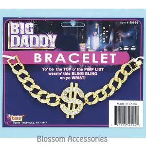 A403 Mens Big Daddy Bracelet Dollar Bling Fancy Pimp Daddy Costume Accessories - Picture 1 of 1