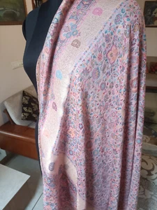 SCIALLE KANI ROYAL JAMAVAR colore rosa con Zari ORO FLOREALE ~ PASHMINA 100% SETA - Foto 1 di 6