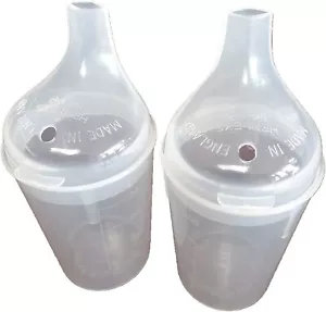 2 Plastic Cups with wide SPOUT Adult Feeder Beaker Hospital Mug Disability AIDS - Picture 1 of 2