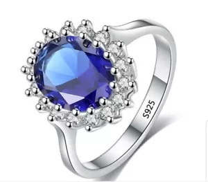 Sapphire Ring Lab Created 925 Silver  Princess Royal Diana & Kate Engagement L   - Picture 1 of 5