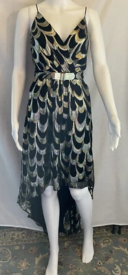 Vestido Milly of New York 6 Mezcla de Seda Jacquard Metálico Cóctel Alto Bajo Foto 1 de 4