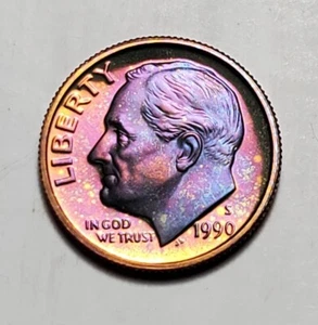 TONED 1990 S ROOSEVELT DIME PROOF UNC #C6852 - Picture 1 of 2