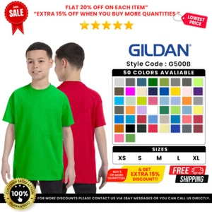 Gildan G500B Youth Short Sleeve T Shirt Crew Neck Plain Solid Stylish T-Shirt - Picture 1 of 50