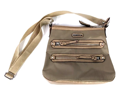 Сумочка через плечо Dana Buchman золотисто-металлическая желтовато-коричневая с несколькими молниями 8,5 дюйма x 9,5 дюйма - Изображение 1 из 4