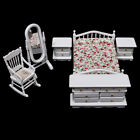 6Pcs 1:12 Dollhouse Miniature White Wooden Bedroom Furniture Set Doll House^ WY4