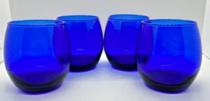 Handblown Cobalt Blue Glass Tumblers Stemless Set of 4 3.5" Height - Picture 1 of 4