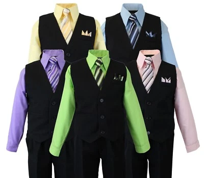 Formal Boys Pinstripe Vest Suit Set with Dress Shirt, Tie, Vest and Pants 2T-14 - Image 1 of 4