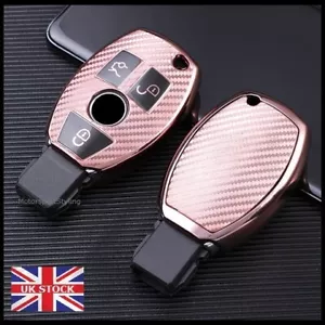 Pink Carbon Fibre Key Cover For Mercedes CLA CLS SLC GLA GLC GLE 3 Button t70cf - Picture 1 of 5
