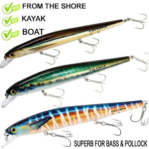 Floating Diving Bass Pollock Lures Sea Fishing Shore Boat Kayak - Trawling too - Picture 1 of 11