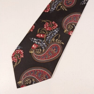 Corbata de seda Woodward de colección azul y rojo cachemir floral sobre negro EE. UU. Foto 1 de 4