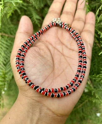 2 Pc 925 Silver Evil Eye Protection Anklet, 10" Amulet Nazariya Red Black Bead - Image 1 of 4