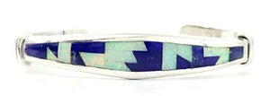 Native American Sterling Silver Navajo Inlay Lapis Lazuli Opal Cuff Bracelet - Picture 1 of 7