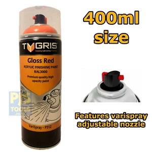 Tygris P312 400ml gloss red acrylic top coat finishing spray paint RAL3000 - Picture 1 of 2