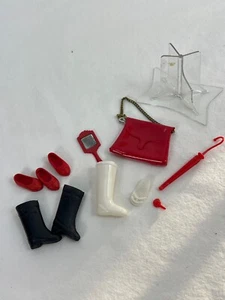 Barbie Doll Accessories 1966 Stand Shoes Boots Purse Mirror & Umbrella - Picture 1 of 7