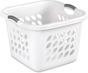 Square Laundry Hamper Clothes Storage Basket with Holes 53L White with Grey... - Picture 1 of 9