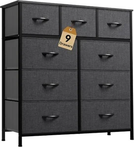 DWVO 9-Drawer Dresser Fabric Storage Tower with Steel Frame & Wood Top Easy Pull - Picture 1 of 7