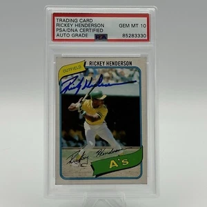 Carta Rickey Henderson autografata 1980 Oakland A's certificata PSA/DNA GEMMA MT 10 - Foto 1 di 3