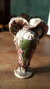Antique Majolica Art Floral Double Handle flower & vines design Vase - Picture 1 of 8
