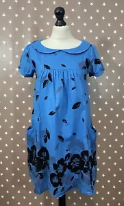 Vintage Blue Floral Summer Dress Size 8 ( Some Imperfections) 100% Cotton - Picture 1 of 15