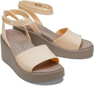 Crocs Women's Brooklyn Ankle Strap Shitake Wedge Sandals - Picture 1 of 5