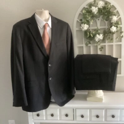 Terno JONES NEW YORK ALL WOOL 2 Btn 2 peças 44L 36X33 CHAR CINZA LISTRADO UAU! - Imagem 1 de 4