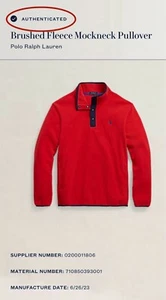 Polo Ralph Lauren Brushed Fleece Mockneck Pullover Performance NWT $138 Red Lrg - Picture 1 of 9