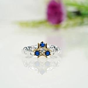 Blue Sapphire & Moissanite Engagement Ring – 925 Sterling Silver Promise Jewelry - Picture 1 of 5