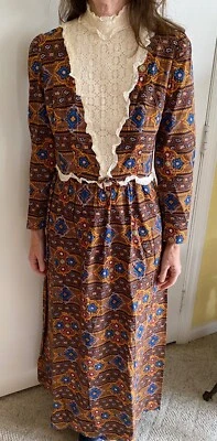 HANDMADE in 1975. This is a Late 1800's Style Period Costume Brown Dress Small - Image 1 of 4