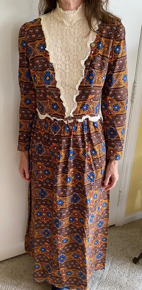 HANDMADE in 1975. This is a Late 1800's Style Period Costume Brown Dress Small - Image 1 of 4