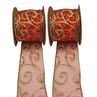 2 rollos de cinta roja de Navidad, con cable, 20 yardas en total, organza, brillo Foto 1 de 4