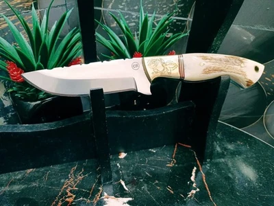 CUCHILLO DE CAZA PELADOR DE ACERO INOXIDABLE HECHO A MANO PERSONALIZADO CON MANGO Y FUNDA DE CIERVO Foto 1 de 4