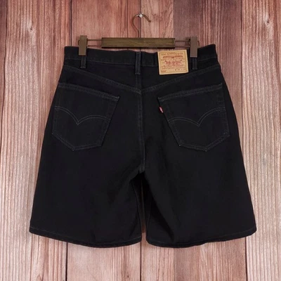 Vintage 90s Levis 550 Relaxed Fit Mens 34 Black Denim Shorts Red Tab USA Made - Image 1 of 4