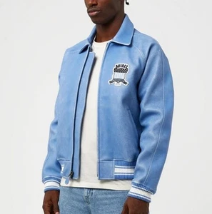 Men's Blue Avirex Real Leather Bomber Jacket American Flight Leather Jacket - Picture 1 of 3