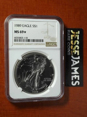 1989 $1 AMERICAN SILVER EAGLE NGC MS69 STAR CLASSIC BROWN LABEL VERY RARE! - Image 1 of 2