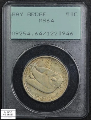 1936 S Bay Bridge Commemorative Half Dollar Rattler OGH Green Holder PCGS MS 64 - Image 1 of 4