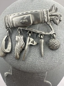 Vintage JJ Golftasche Brosche Anstecknadel Zinn Golfschläger Ball Flagge Sport Schmuck Geschenk - Bild 1 von 8