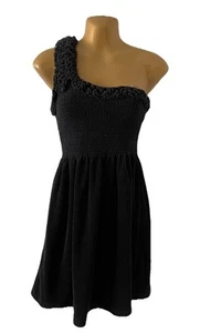 Juicy Couture Y2K Black One Shoulder Terry Smocked Mini Dress Women's Medium - Picture 1 of 11